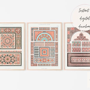 Vintage Arab Style Print, Vintage Arabesque Set of 3 Prints, La Decoration Arabe Emile Prisses D&#39;Avennes 19th century, Arabian Art Prints