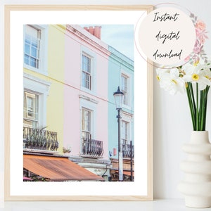 Notting Hill London Pastel Wall Art, Pastel Notting Hill Digital Print, London Digital Pastel Print, Pastel London, Architecture Prints