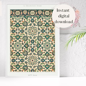 Green Vintage Arab Arabesque Pattern Print, 19th Century Arabic Art Print, Arabian Arabesque Islamic Pattern Printable Digital Download