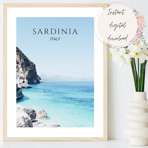 Sardinia Coastal Digital Print, Sardinia Travel Print, Sardinia Travel Poster, Sardinia Wall Art, Italy Beach Print, Italy Travel Wall Art