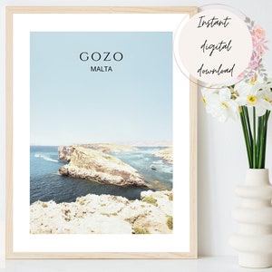 Gozo Malta Coastal Digital Print, Gozo Malta Travel Print, Malta Travel Poster, Scandi Malta Wall Art, Malta Beach Print, Malta Wall Art