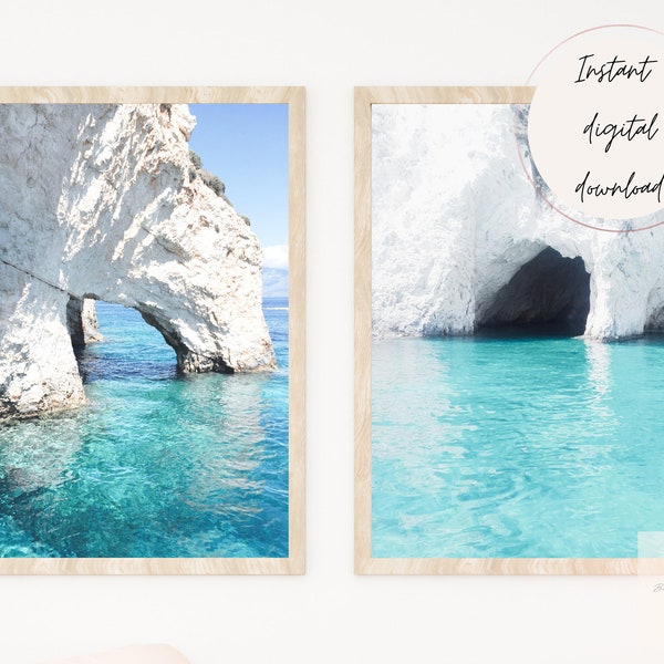 Set of 2 Greece Minimalist Beach Art Prints, Greece Island Art, Ocean Art Print Set, Modern Print Set, Fine Art Wall Decor, Gift for Home