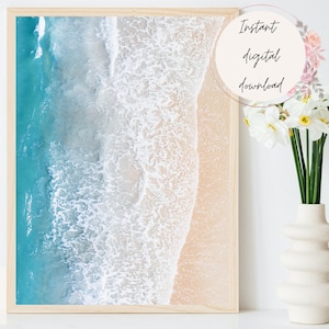 Aerial Coastal Bondi Beach Print, Aerial Ocean Digital Wall Art, Beach Home Decor, Coastal Print, Nature Print, Ocean Print, Beach Print