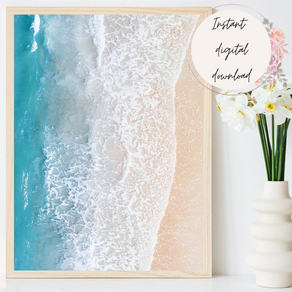 Aerial Coastal Bondi Beach Print, Aerial Ocean Digital Wall Art, Beach Home Decor, Coastal Print, Nature Print, Ocean Print, Beach Print