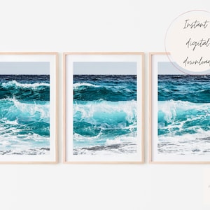SET DE 3 Láminas de Playa, Arte Mural con Fotografía Oceánica, Impresión Marina, Póster de Olas, Imágenes de Playa, Arte Mural Moderno de Galería, Láminas Minimalistas