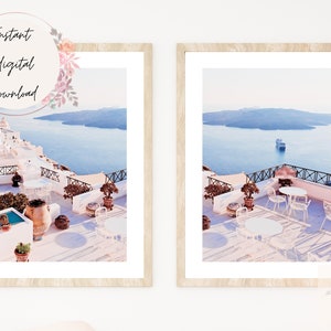 Set of 2 Santorini Minimalist Beach Art Prints, Greek Island Art, Ocean Art Print Set, Modern Print Set, Fine Art Wall Decor, Gift for Home