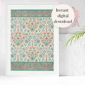 Green Vintage Arab Arabesque Pattern Print, 19th Century Arabic Art Print, Arabian Arabesque Islamic Pattern Printable Digital Download No33