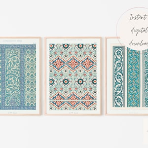 Vintage Arab Style Set of 3 Prints, Vintage Arabesque Living Room Print, La Decoration Arabe Emile Prisses D&#39;Avennes 19th century Prints