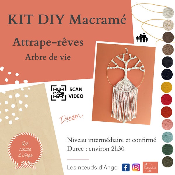 KIT DIY macramé attrape-rêves arbre de vie avec tutoriel écrit et video, tuto diy, débutant, cadeau pour elle, diy faire soi-même, création