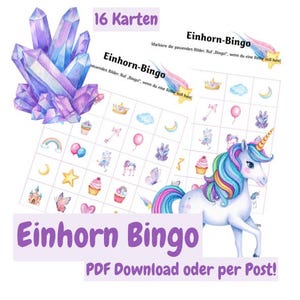 Bingo Licorne et Magie à imprimer – 16 cartes de jeu pour anniversaires d'enfants