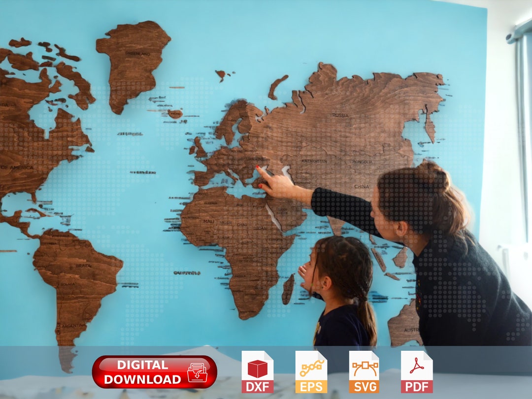 Wooden World Map Wall Decoration Art ,office School Geography Cork