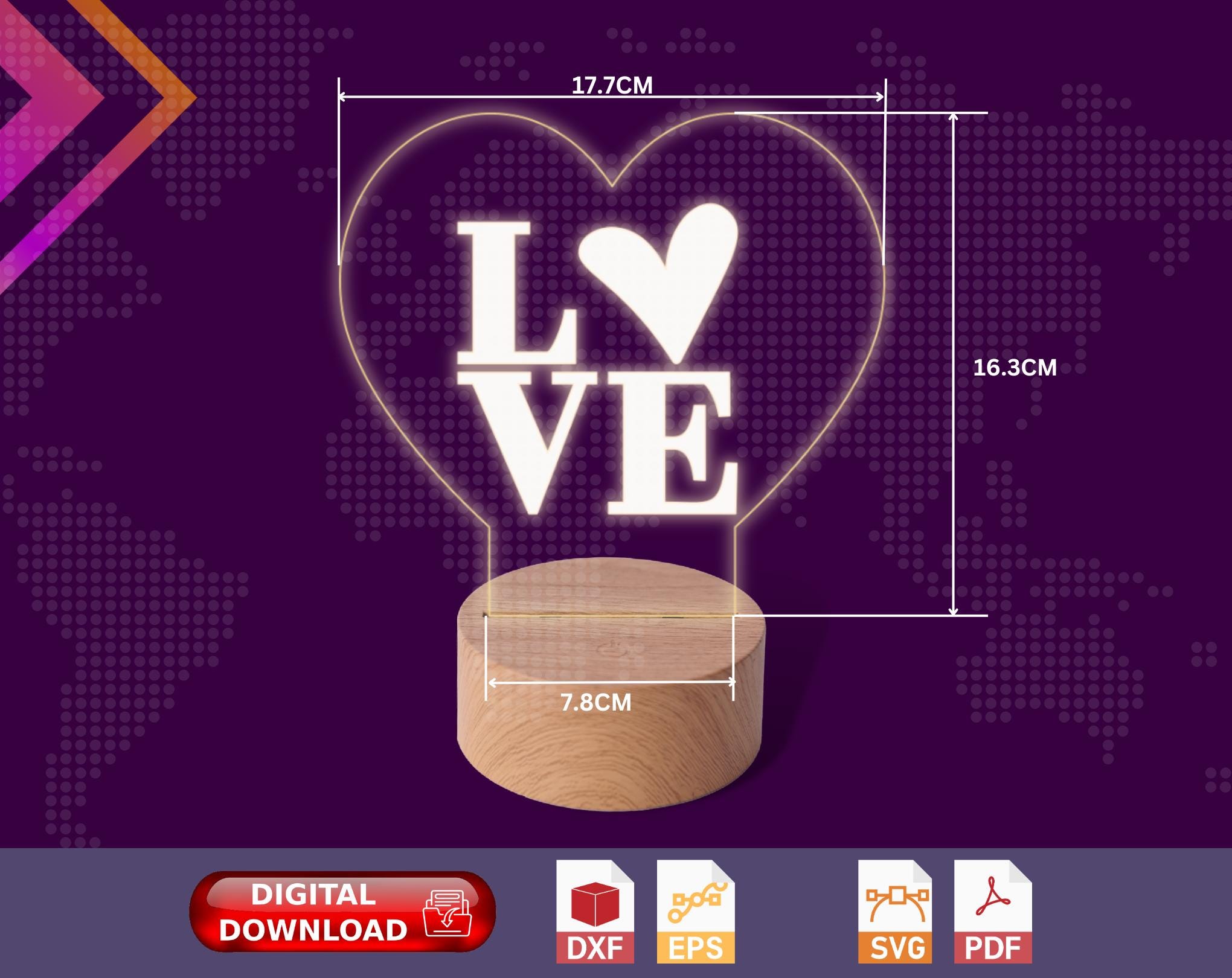 Heart LED Night Light SVG Bundle, Anniversary Gift (digital Download ...