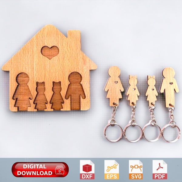 Family Keys Wall Key Holder, home decor, New House, |svg| |eps| |dxf| |pdf| for CNC Router, Laser Cut