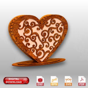 Valentine Heart Shaped Lamp, LED Night Light Gift Mom, Spouse, Weeding, Engagement  |svg| |eps| |dxf| |pdf| for CNC Router, Laser Cut