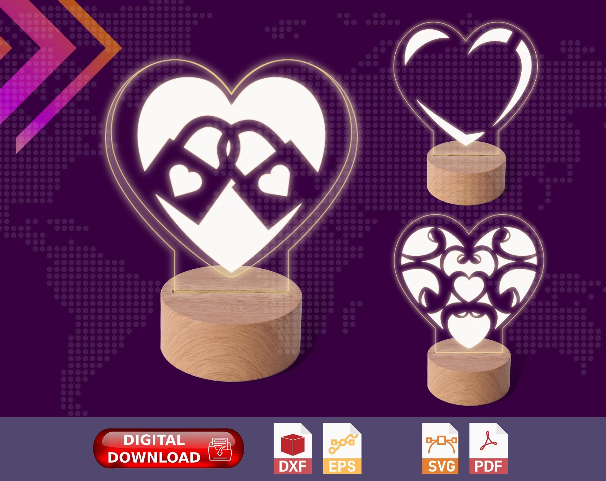 Heart LED Night Light SVG Bundle, Anniversary Gift (digital Download ...