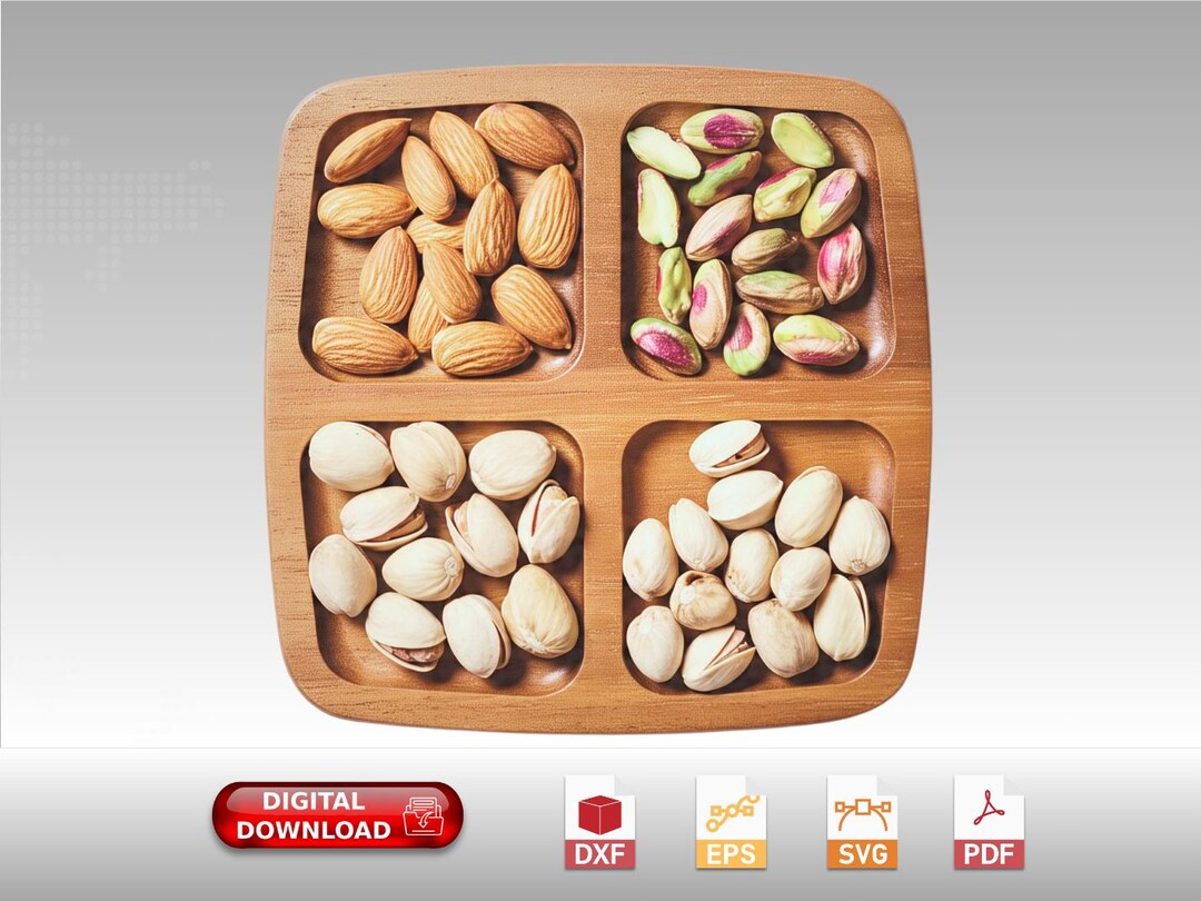 4 Compartment Wooden Nut Tray Plan CNC Router (svg, Dxf, Eps, Pdf ...