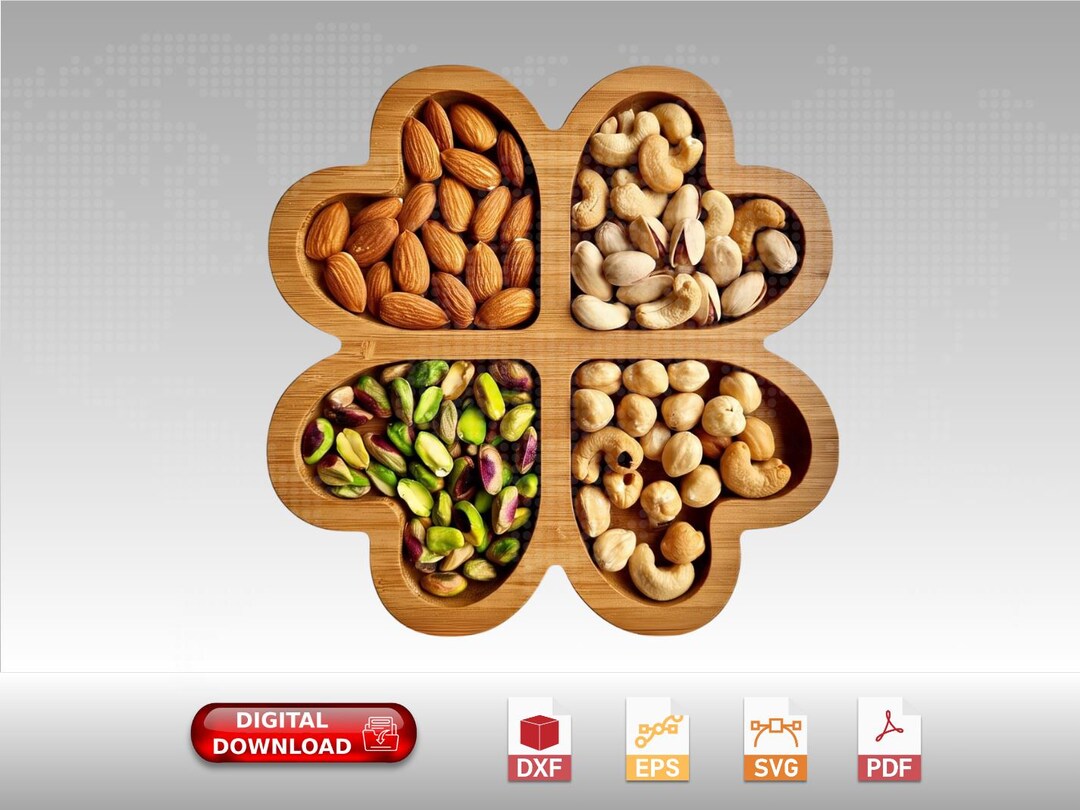 4 Compartment Heart Shaped Wooden Nuts Tray Wooden Plate |svg| |eps ...