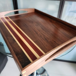 Serving Tray with Handles, Wooden Serving Tray, Decorative Coffee Table Top, Ottoman Tray, Modern Breakfast/Charcuterie Tray, Stovetop Tray