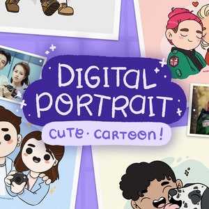 Aangepast portret - digitaal | commissie portretillustratie, avatar, koppel, vrienden, dier - tekenfilm - shibi - manga - gepersonaliseerd cadeau