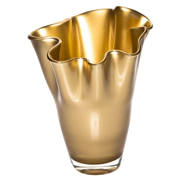 CO-17-203-LM - Vase de table, vase en verre ondulé environ 21x21x30 - Fabriqué à la main en Europe, vase en verre soufflé à la bouche de qualité supérieure