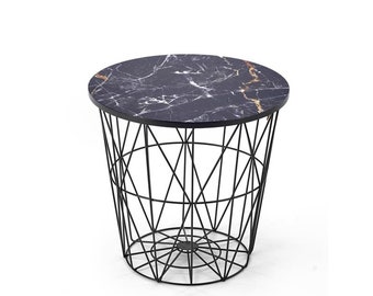 Cosy Home Ideas table d'appoint ronde aspect marbre blanc marron grille métallique noire petite table pour le salon table 40 cm