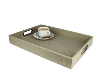 AP-147 Signature Home Collection bandeja rectangular piel sintética piel de raya con asas gris/verde superficie lavable fácil de limpiar