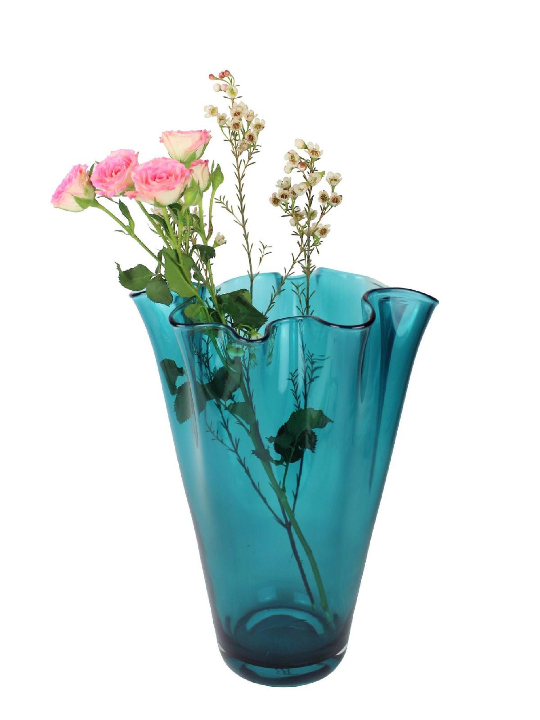 CO17203TK Table Vase Wavy Glass Vase Turquoise Green Etsy