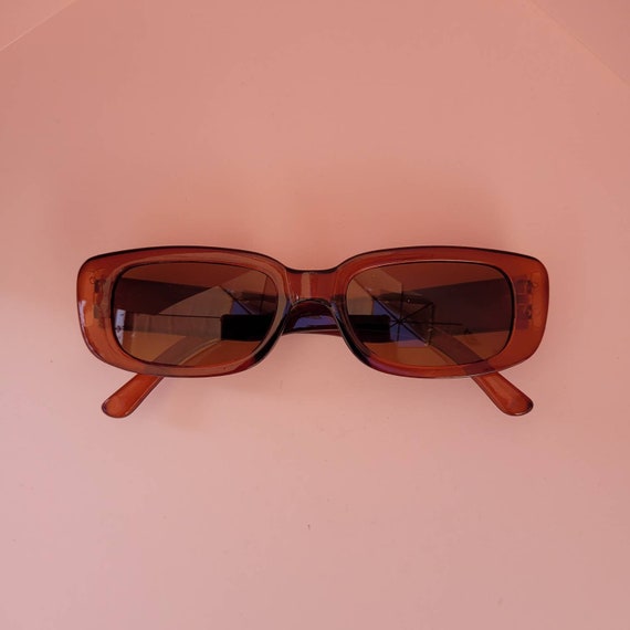 Transparent Brown Chunky Plastic Rectangle Sungla… - image 1