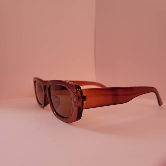 Transparent Brown Chunky Plastic Rectangle Sungla… - image 2