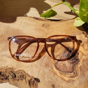 Square Caramel Plastic Eyeglass Frame, Full Rim Vintage Glasses