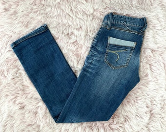 Jeans Y2K de 5 bolsillos en talla recta. 26/32 - cintura baja - azul piedra usado