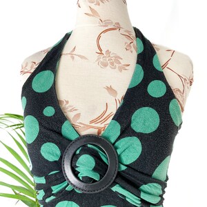 Y2K vintage halter top taille S pois vert noir image 2