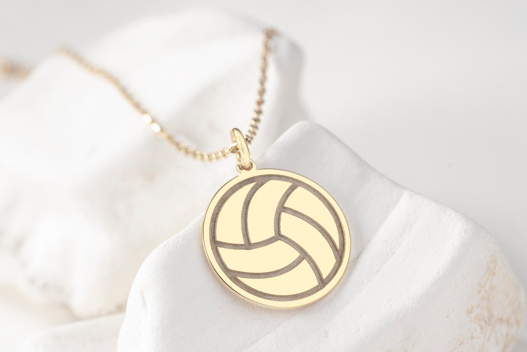 14k Solid Gold Volleyball Necklace, Custom Volleyball Pendant