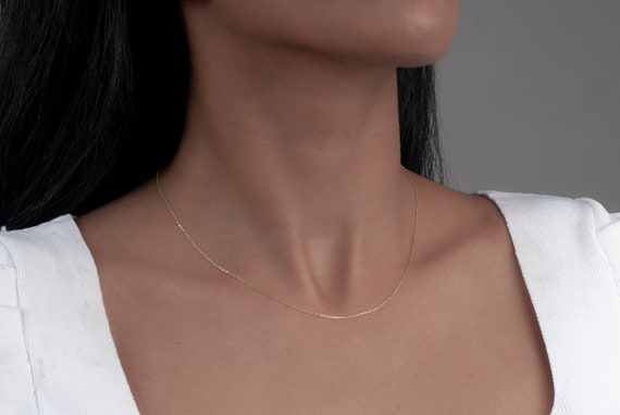 Thin 14K Real Solid Gold Chain Necklaces for Women Solid Gold 
