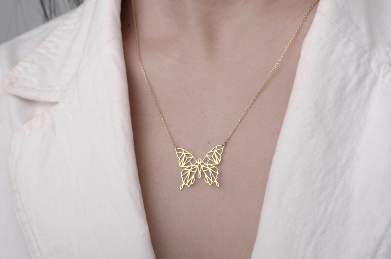 14K Solid Gold Butterfly Necklace, Butterfly Pendant Gift shops for Women Personalized Gift Engraved Necklace Gifts for Mom, Anniversary Gift