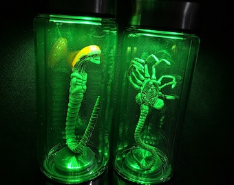 Alien - miniature larva and facehugger specimen in a jar with LED