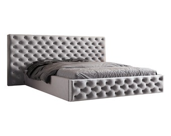 GRAINGOLD Chesterfield Bett Madera - Stilvoll massives Kopfteil - Polsterbett mit Bettkasten und Lattenrost - Elegantes Bett
