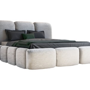 GRAINGOLD Exclusive Upholstered Bed Bubble - Designer bed with velour fabric, bed box & slatted frame