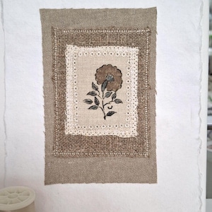 Flora Notes Vintage handmade Embroidered Applique Postcard.