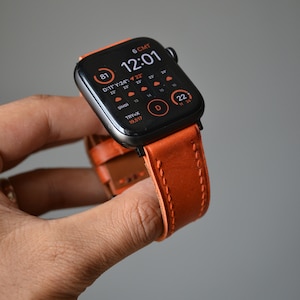 Summer Orange Textured Leather Apple Watch Band