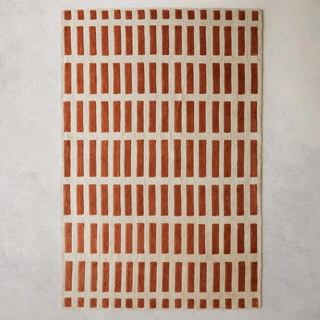 Linear Rug in Rust and Beige Color Hand Tufted Wool Rug 5x8 6x9 7x10 ...