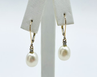 14K Gold Pearl Dangle Earrings: Minimalist Bridal Jewelry