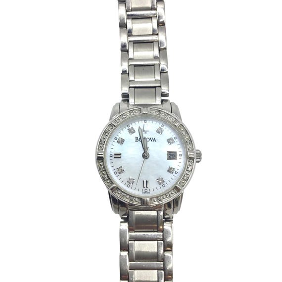 Bulova 96R105 Women s Diamond accented Stainless Steel Dress Watch With MOP Dial and Date Function Etsy