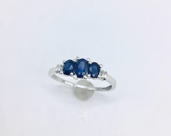 10k White Gold Promise Engagement Ring With 0.75 Ctw Sapphires, 1.6g, Size 7