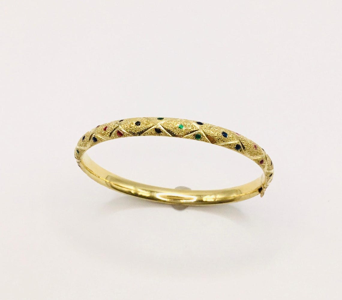 14k Yellow Gold Bracelet: Diamond Pattern Inlays, Small Wrists - Etsy
