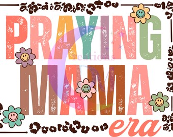 DTF Fête des Mères - Fleurs colorées de l'ère des mamans qui prient avec un visage souriant