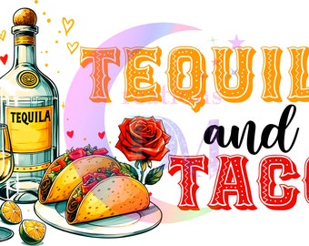 cinco de mayo DTF - tequila y tacos - naranja, negro, rojo