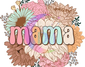 Festa della mamma DTF - fiori mama (rosa, arancione, azzurro, marrone chiaro).