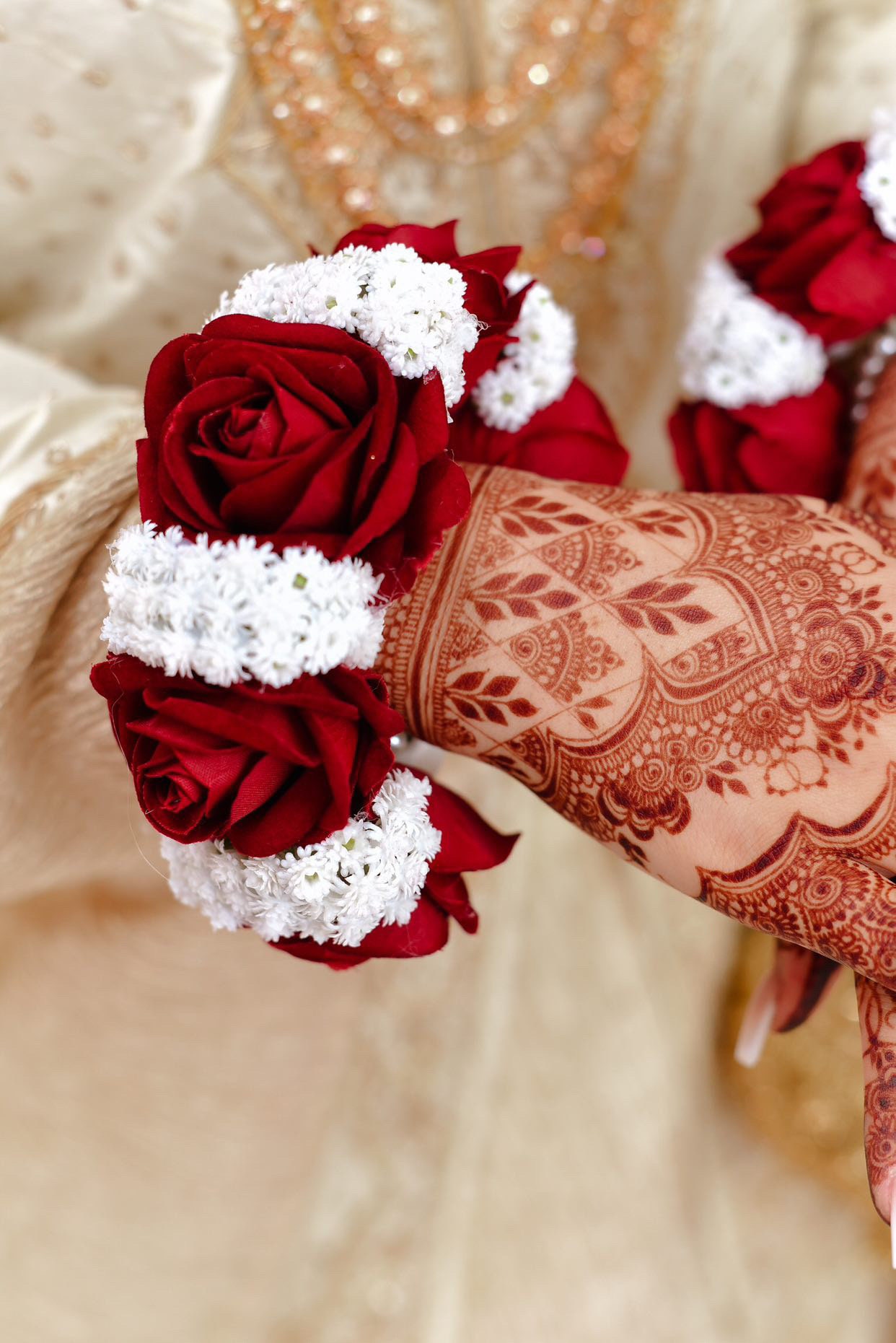 Bridal Artificial Flower Gajra. Rose and Gypsophila Nikkah