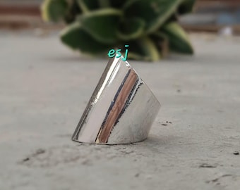 Silver Ring – Handmade Unisex Statement Wide Band Jewelry, Bold Chunky Cuff, 925 Sterling Rings